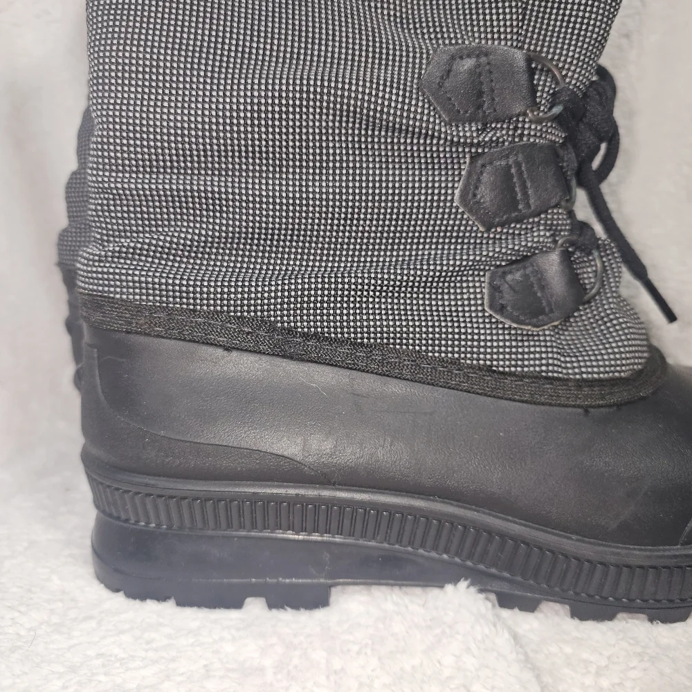 Sorel Womens Winter Boots Black White Fabric Knee High Bungee Sz Us 9/CA 11